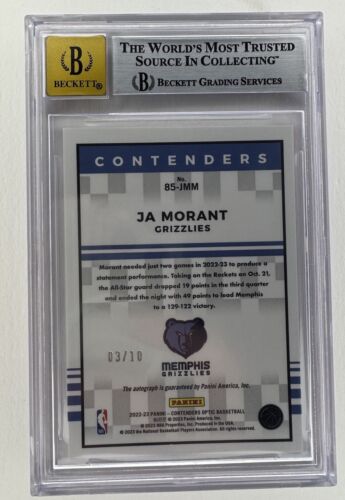 2022-23 Ja Morant Gold Wave /10 Tribue Autographs BGS Auto 10/8.5 Mint
