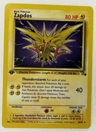 Pokémon WOTC 1st Edition Zapdos Fossil Non-Holo Rare 1999 30/62