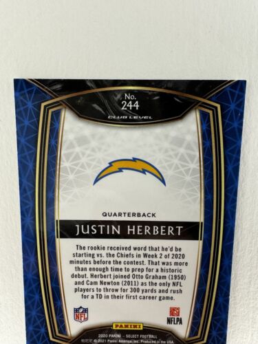 2020 Justin Herbert Rookie Panini Select - Club Level #244 (RC)