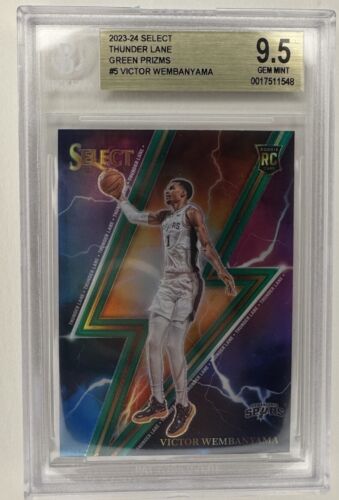 2023-24 Victor Wembanyama RC Select Thunder Lane Green Prizm #5 BGS 9.