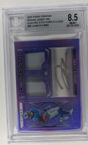 2023 Jahmyr Gibbs Rookie Jersey Ink Electric Etch Purple Flood RPA /30