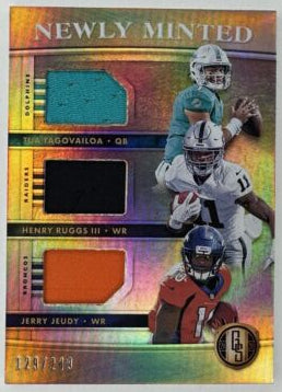 2020 Gold Standard Triple Rookie Patch Tua, Ruggs & Juedy Numbered /24