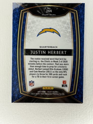 2020 Justin Herbert Rookie Panini Select - Club Level #244 (RC)