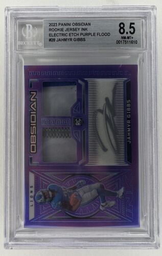 2023 Jahmyr Gibbs Rookie Jersey Ink Electric Etch Purple Flood RPA /30