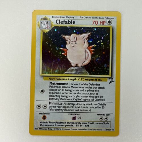 Pokémon Card Clefable 5/130 Holo Rare - Base Set 2 - Minty