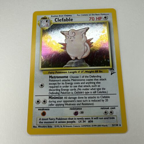 Pokémon Card Clefable 5/130 Holo Rare - Base Set 2 - Minty