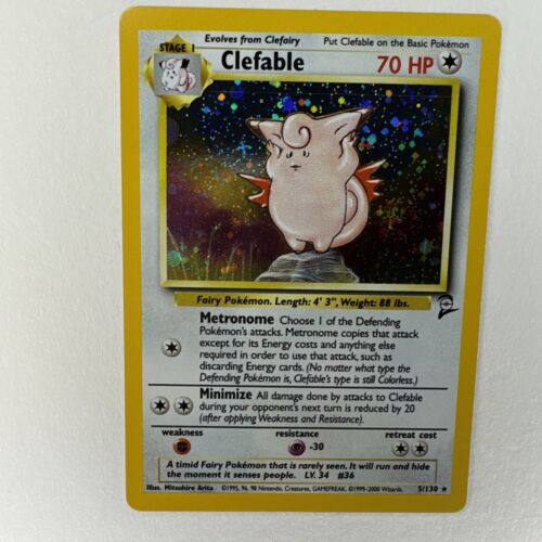 Pokémon Card Clefable 5/130 Holo Rare - Base Set 2 - Minty