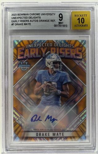 2023 Drake Maye Bowman Chrome Early Risers Rookie Orange /25 Auto BGS