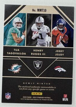 2020 Gold Standard Triple Rookie Patch Tua, Ruggs & Juedy Numbered /24