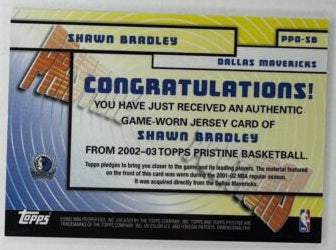 2002-03 Topps Pristine Shawn Bradley #PPO-SB Patch (MEM)