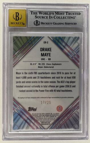 2023 Drake Maye Bowman Chrome Early Risers Rookie Orange /25 Auto BGS