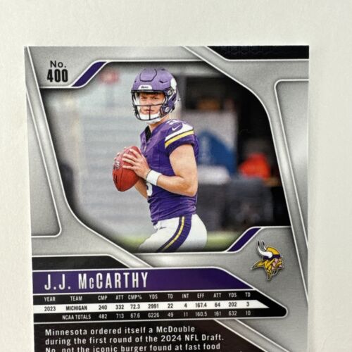 2024 Panini Prizm Football JJ McCarthy RC #400 Rookie Vikings SP PRIZM