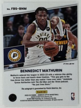 2022 Optic Benedict Mathurin Rookie Autograph Fast Break RC