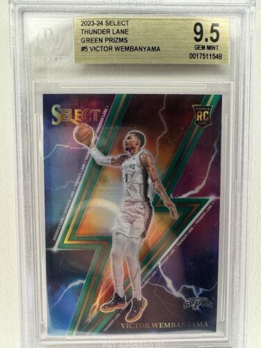 2023-24 Victor Wembanyama RC Select Thunder Lane Green Prizm #5 BGS 9.