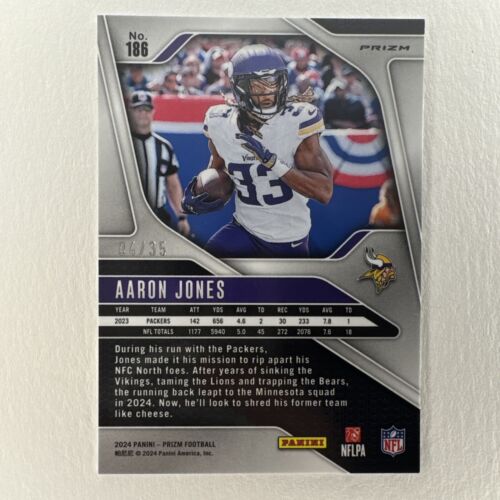 2024 Aaron Jones PRIZM White /35 #186 Mint Vikings