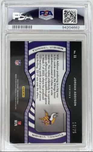 2023 Jordan Addison Obsidian Tunnel Vision Rookie Numbered /75 PSA 8