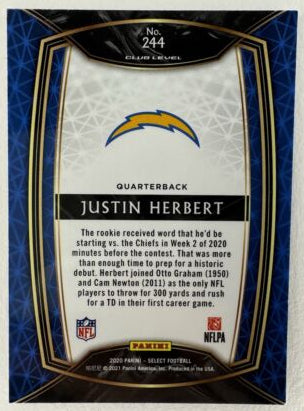 2020 Justin Herbert Rookie Panini Select - Club Level #244 (RC)