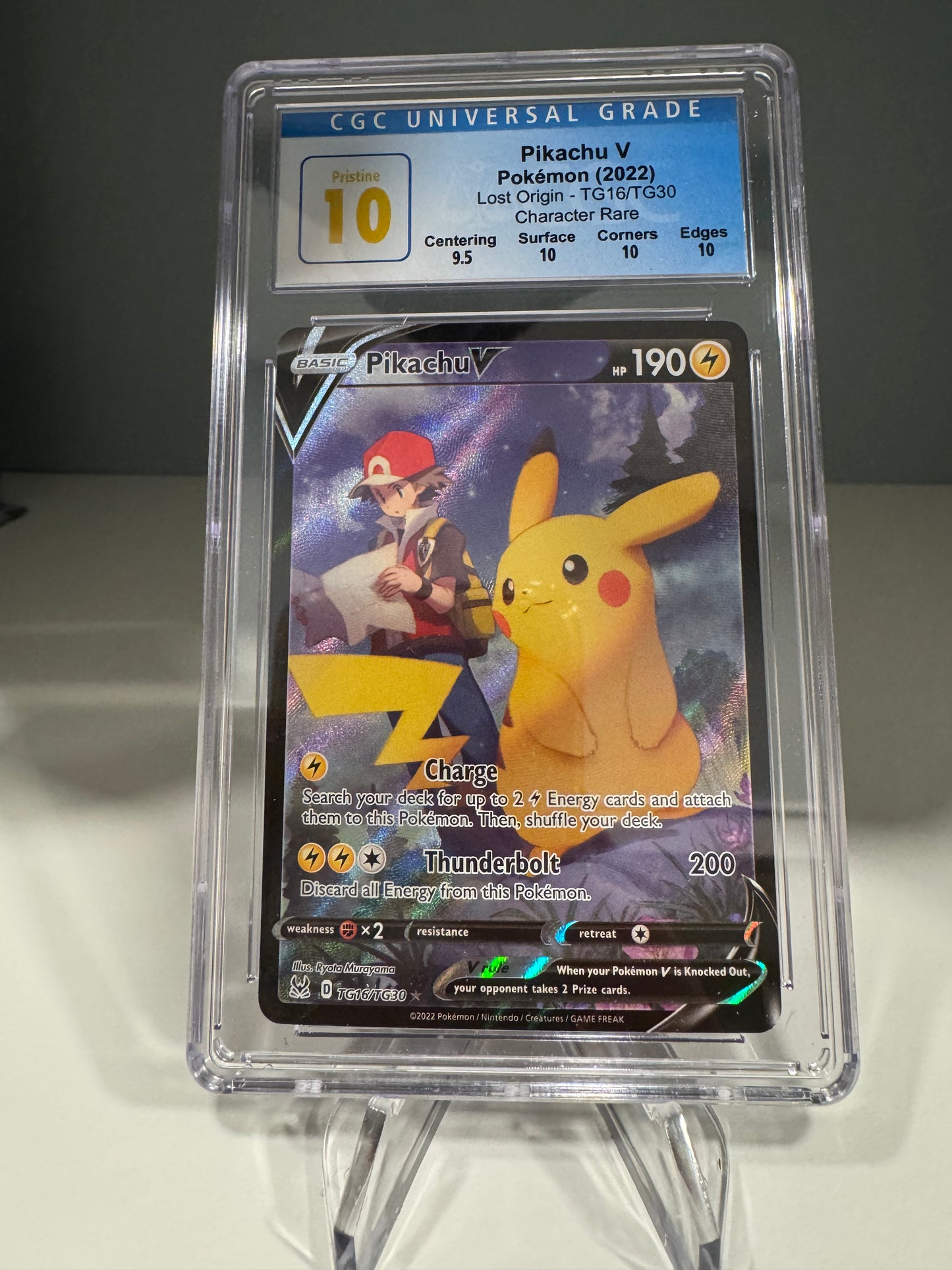 2022 POKEMON SWORD & SHIELD LOST ORIGIN #TG16 FULL ART/PIKACHU V CGC PRISTINE 10