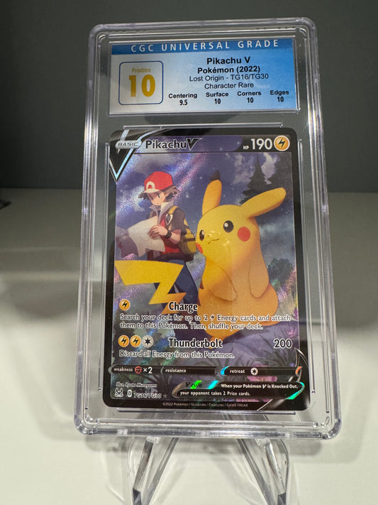 2022 POKEMON SWORD & SHIELD LOST ORIGIN #TG16 FULL ART/PIKACHU V CGC PRISTINE 10