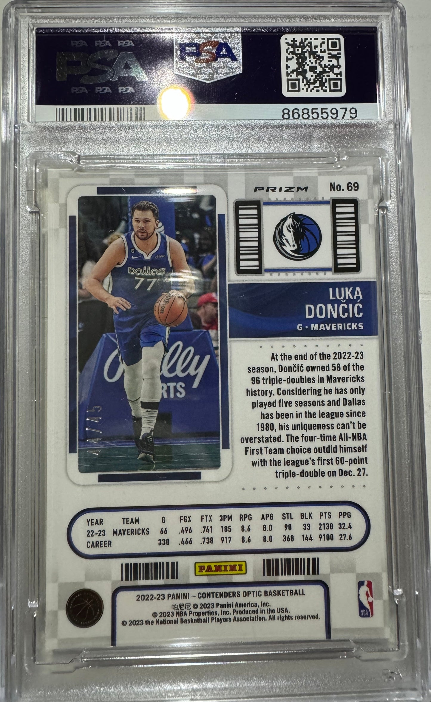 2022 Contenders Optic Luka Doncic Blue Wave 44/45 PSA 10