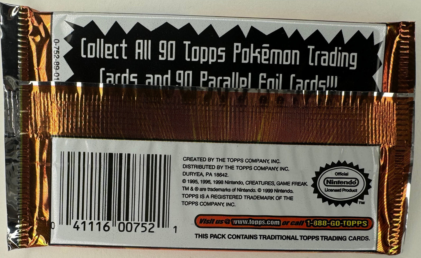 Pokemon 1999 Topps TV Animation Edition Foil Booster Pack