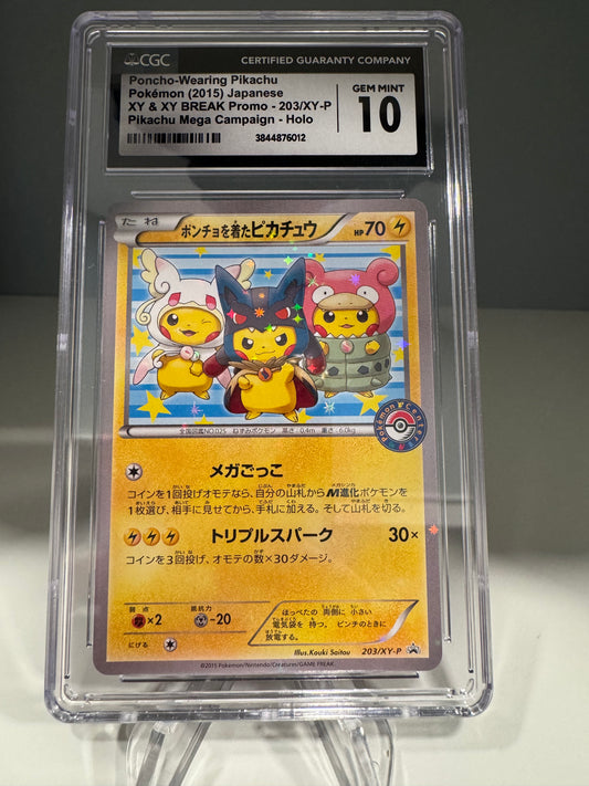 CGC 10 Poncho Wearing Pikachu Mega Campaign Set Promo 203/XY-P Pokemon Japanese