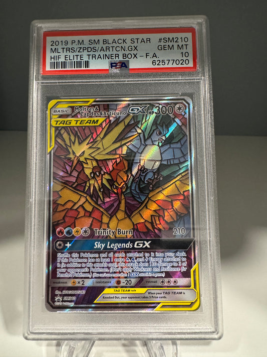 Pokemon Moltres Zapdos Articuno GX Hidden Fates Black Star Promo SM210 PSA 10